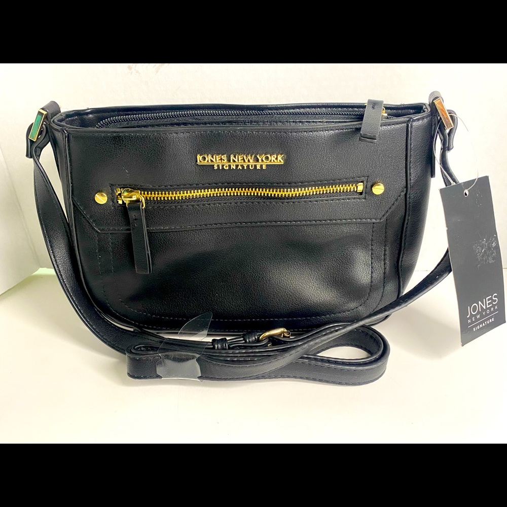 Black Faux Leather Jones New York Crossbody Bag